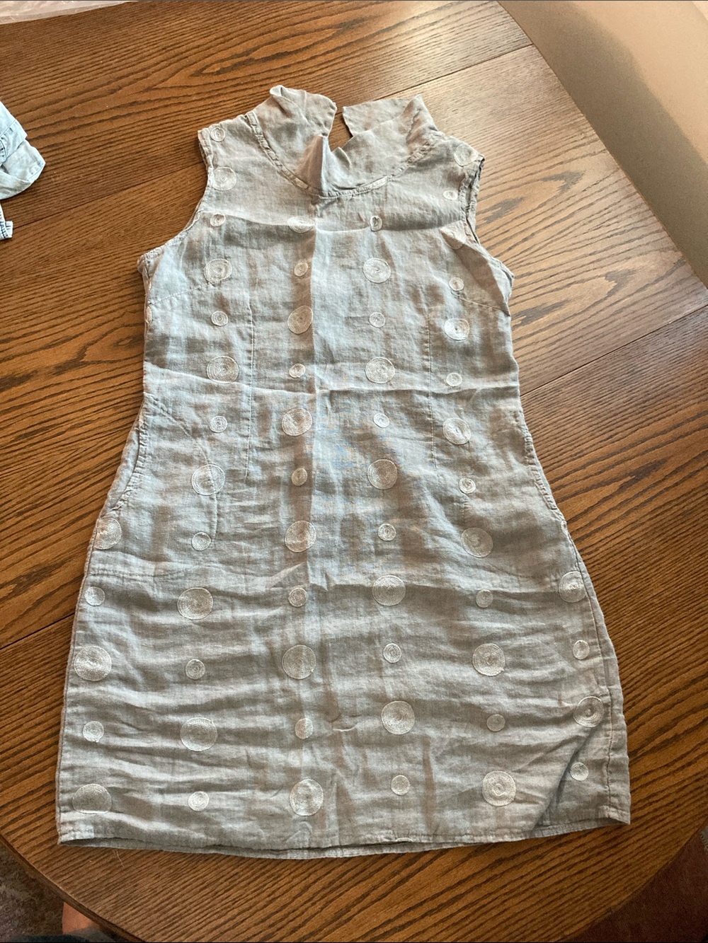 Sleeveless Light Gray Embroidered Linen Mini Dress